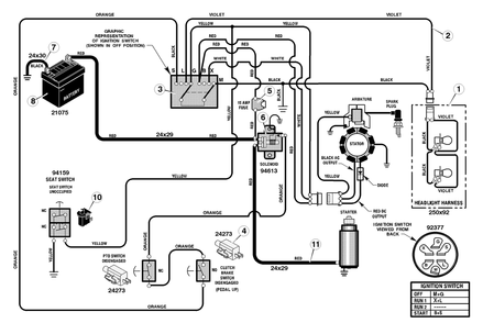 Electrical System Diagram and Parts List for 387004X48A 2004 Briggs and Stratton Lawn Tractor